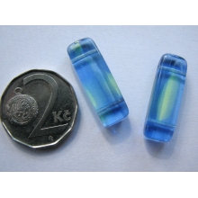 Плоская бусина с двумя отв. 24х8 мм, урановый сине-жёлтый сапфир UV